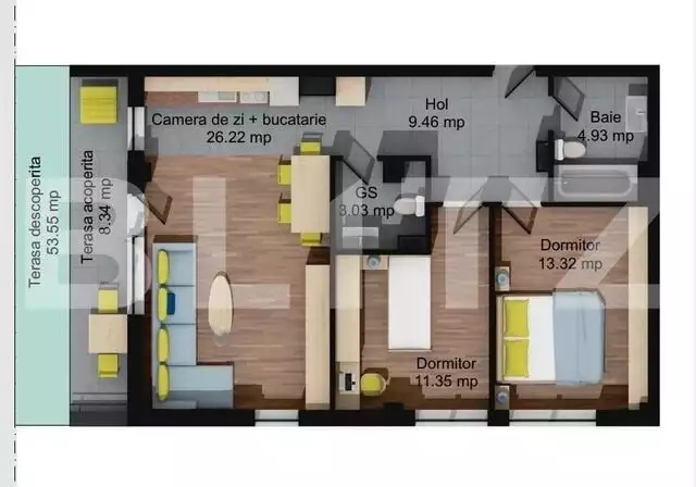 Apartament cu 3 camere , 2 bai , terasa la jumatate de pret , zona Regal, Baciu