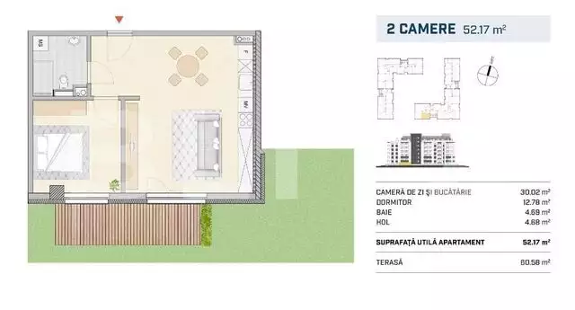 Apartament finisat, 2 camere cu gradina, orientare SUDICA!!!