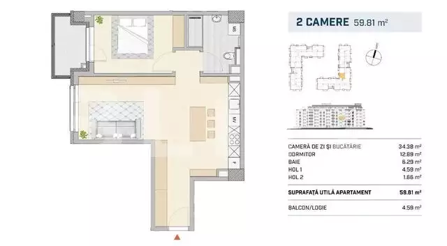 Apartament finisat, 2 camere, orientare VESTICA, zona semicentrala!!!