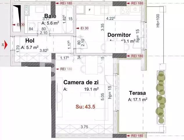 Apartament de 2 camere in bloc nou, 43mp + terasa 17mp, parcare in zona Metro