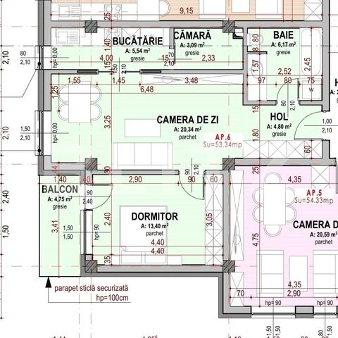 Apartament 2 camere semifinisat, garaj subteran, 54 mp utili, zona Somesului