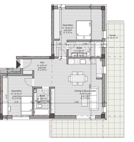 3 camere, 79.03 mp, semifinisat, terasa 32.31 mp, zona strazii Calea Borhanci - PropertyBook