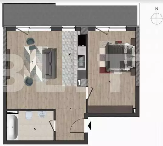 Apartament 2 camere, 56.36 mp, terasa 12.73 mp, imobil NOU!