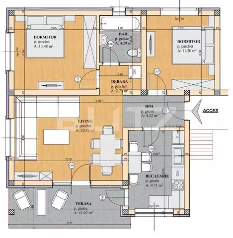 Exclusiv! Apartament 3 camere, 65 mp, semifinisat, etaj intermediar, Apahida 