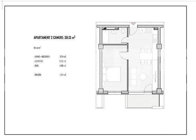 2 camere, etaj intermediar, 39.13 mp, semifinisat, zona Petrom - PropertyBook