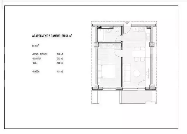 2 camere, etaj intermediar, 39.13 mp, semifinisat, zona Petrom - PropertyBook