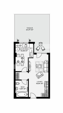 Apartament cu o camera, 37 mp + terasa