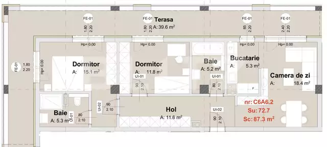 Apartament de 3 camere cu CF, 72.7 mp, terasa de 39.6 mp, semifinisat, parcare subterana, zona Metro - PropertyBook