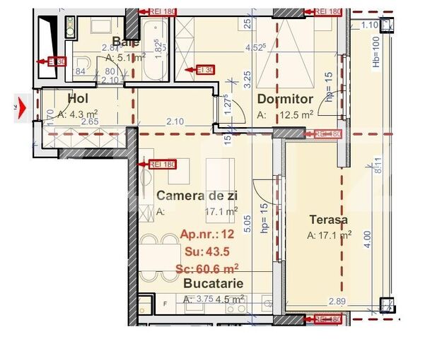 Apartament 2 camere, 43.5 mp, semifinisat, zona Vivo
