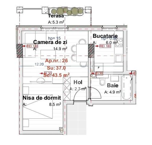 Apartament cu 1 camera + nisa de dormit, 37 mp, zona Vivo
