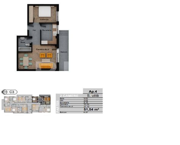 Apartament 2 camere, decomandat, 51.54 mp, gradina 50 mp, Terra! - PropertyBook