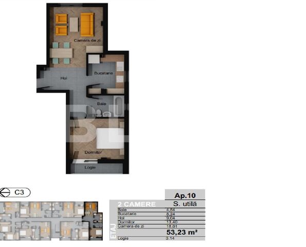 Apartament 2 camere decomandat, 53.25 mp, zona Terra - PropertyBook