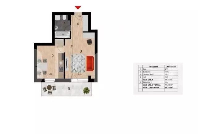  Apartament tip studio, 39 mp, etaj intermediar, zona Golden Tulip