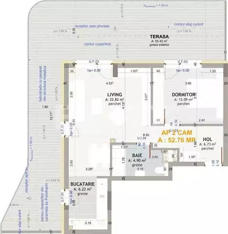 Apartament 2 camere, 53 mp, terasa 55 mp, zona Eroilor - PropertyBook