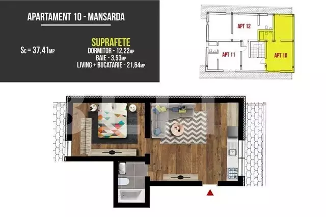 Apartament 2 camere, 37 mp,incalzire in pardoseala, zona Terra - PropertyBook