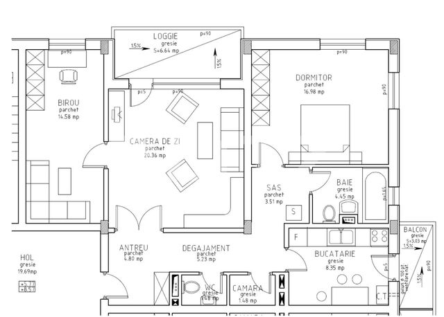 Apartament 3 camere, 81 mp, semifinisat, zona Regal