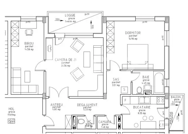 Apartament 3 camere, 81 mp, semifinisat, zona Regal