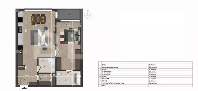 Apartament 2 camere, 68 mp, 2 bai, etaj intermediar, Europa