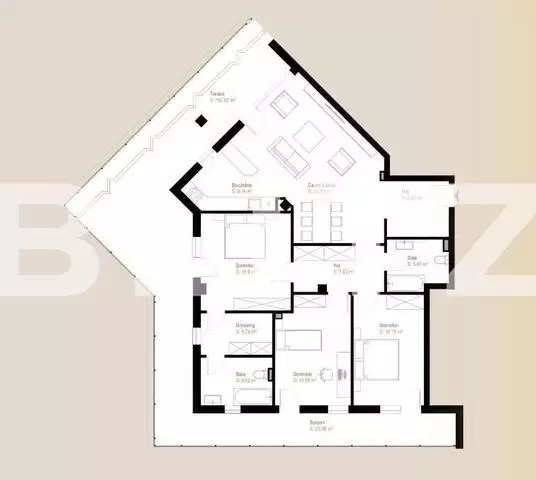 Apartament finisat 4 camere, 119,69 mp + terasa 152,92 mp, zona Vivo