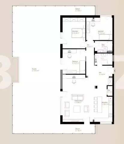 Apartament 4 camere, 117,94 mp, terasa, zona Vivo