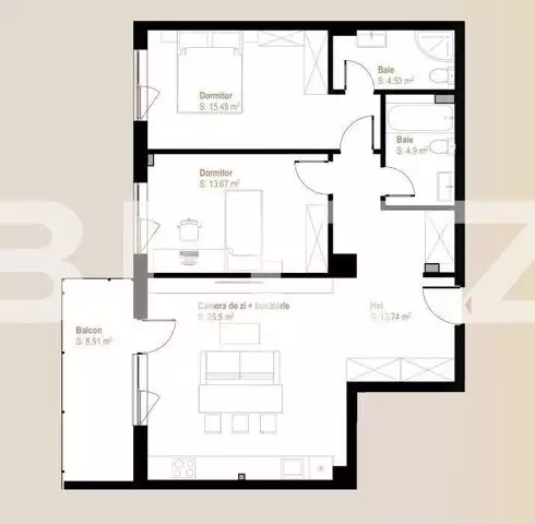 Apartament finisat 3 camere, 77,83 mp + balcon 8,51 mp, zona Vivo