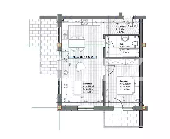 Apartament 2 camere 50 mp, semifinisat,parcare, zona Terra