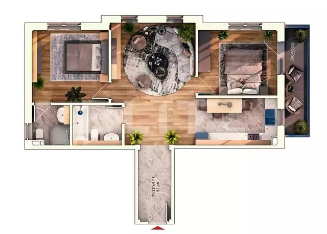 Apartament 3 camere,2 bai, 57 mp,4 mp balcon, parcare subterana