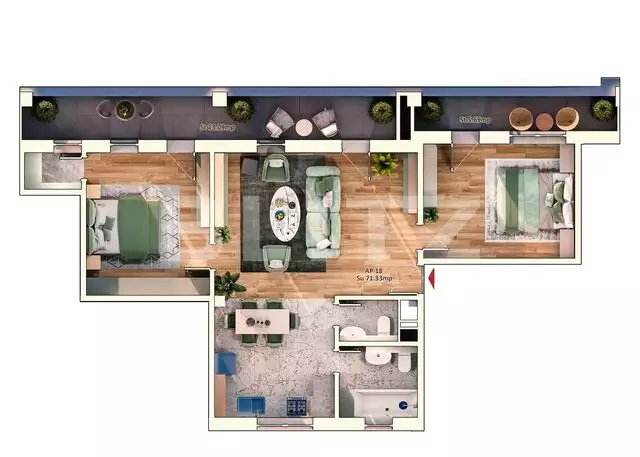 Apartament 3 camere, 2 bai, 71 mp, 24 mp balcon, zona Dorobantilor