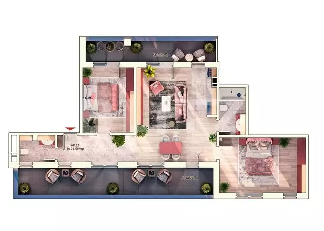 Apartament 3 camere, 2 bai, 71 mp, 28 mp balcon, zona Dorobantilor