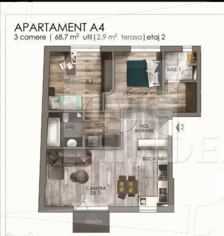 Apartament 3 camere, 70 mp, 2 bai, zona The Office