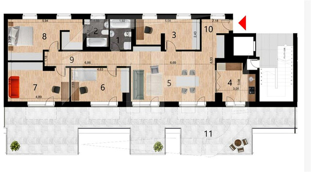 Apartament 5 camere 117 mp, terasa 68 mp, imobil nou, parcare, zona Golden Tulip
