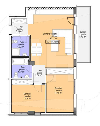 Apartament 3 camere, 71 mp, imobil nou, zona Sub Cetate