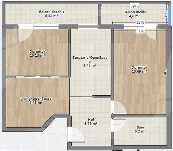 Apartament 3 camere, 58 mp, modern, parcare, zona Terra