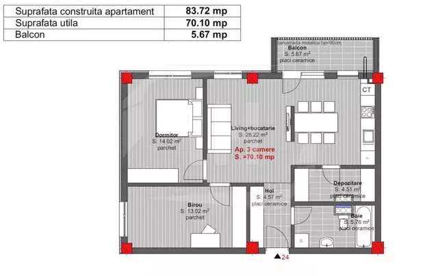 Apartament 3 camere, 70 mp, imobil nou, zona Atelierul de Pizza - PropertyBook