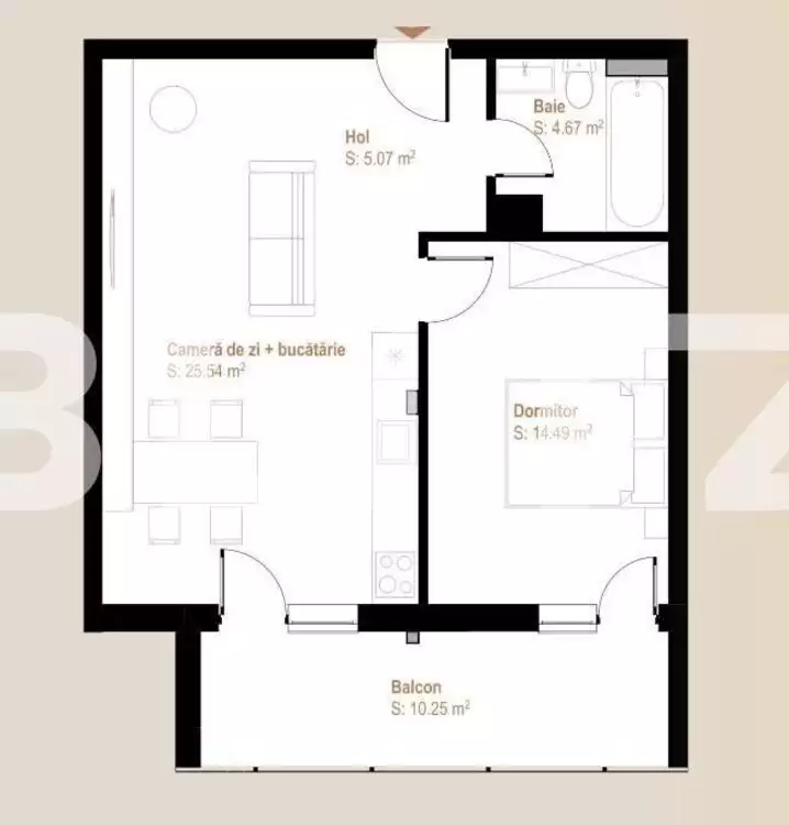 Apartament 2 camere, 45,10 mp + balcon 10,25 mp, zona Vivo - PropertyBook