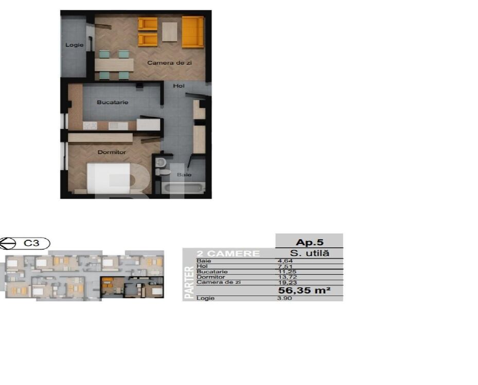 Apartament de 2 camere decomandat, 56 mp, zona Terra - PropertyBook