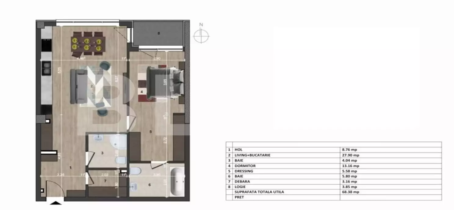 Apartament 2 camere, 68 mp, 2 bai, etaj intermediar, Europa - PropertyBook