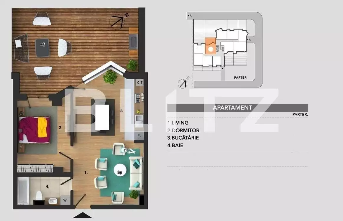 Oportunitate! Apartament de 2 camere, orientare vestica, terasa, Buna Ziua - PropertyBook