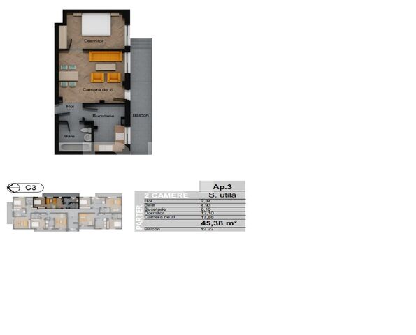 Apartament 2 camere, decomandat, 45.38 mp, gradina 50 mp - PropertyBook