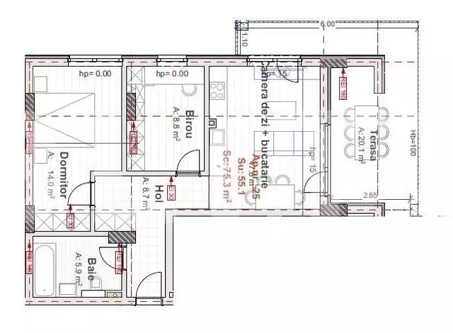 Oportunitate! Apartament 3 camere, 55.1 mp, terasa 20 mp, semifinisat, etaj intermediar, zona Vivo - PropertyBook