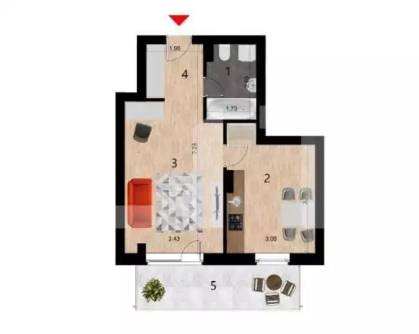  Apartament tip studio, 39 mp, etaj intermediar, zona Golden Tulip - PropertyBook