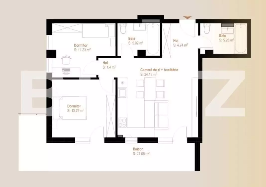Apartament 3 camere, 65,59 mp + balcon 21,08, zona Vivo - PropertyBook