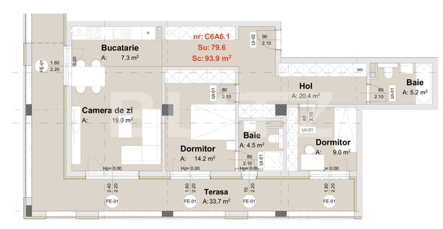 Apartament de 3 camere, 79.6 mp, terasa de 33.7 mp, semifinisat, zona Metro - PropertyBook