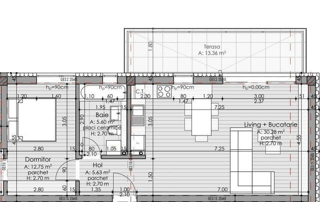 De vanzare 2 camere, 59.68 mp, semifinisat, terasa 13.36 mp, zona strazii Calea Borhanci - PropertyBook