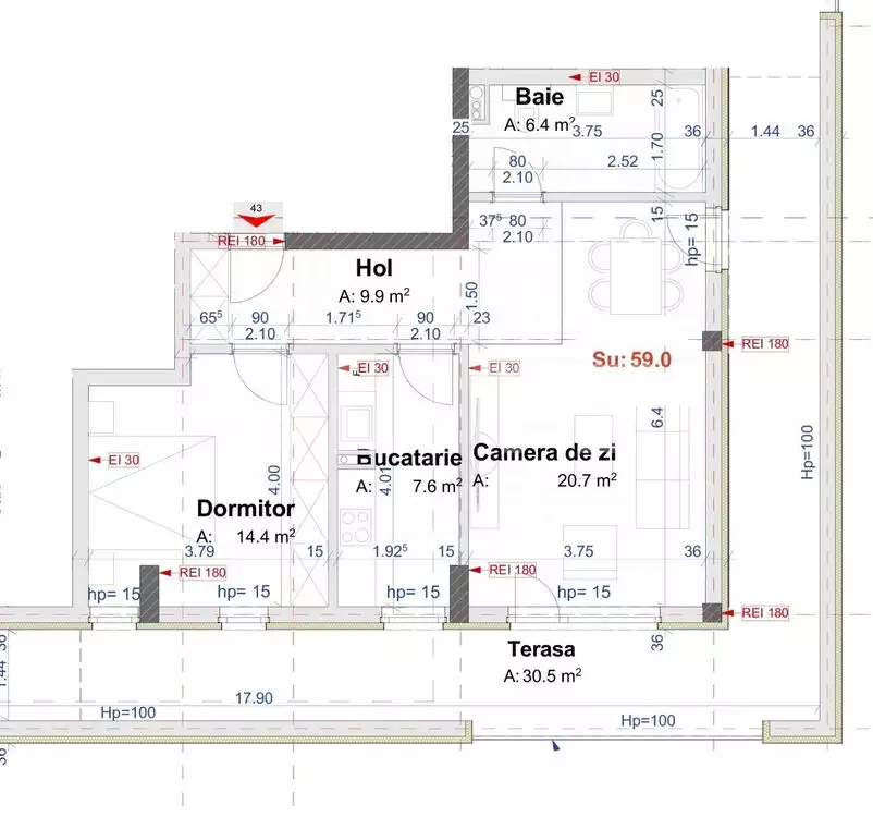 Apartament 2 camere, 59 mp, semifinisat, parcare subterana, zona Vivo - PropertyBook