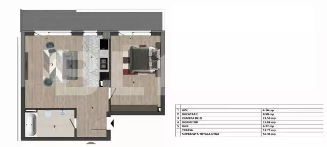 Apartament 2 camere, 56.36 mp, terasa 12.73 mp, imobil NOU! - PropertyBook