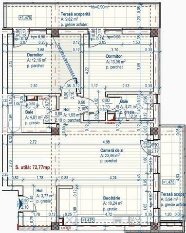 Ultimele apartamente disponibile! 3 camere, 72.77 mp utili, terasa, semifinisat! - PropertyBook