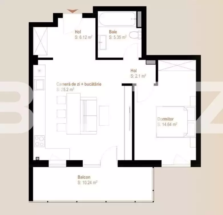 Apartament 2 camere, 53,41 mp + balcon 10,24 mp, zona Vivo - PropertyBook