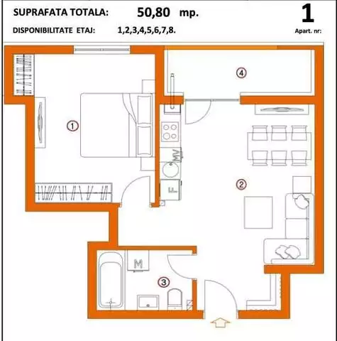 Apartament 2 camere, etajul 2, bloc nou 2022, zona VIVO Floresti - PropertyBook