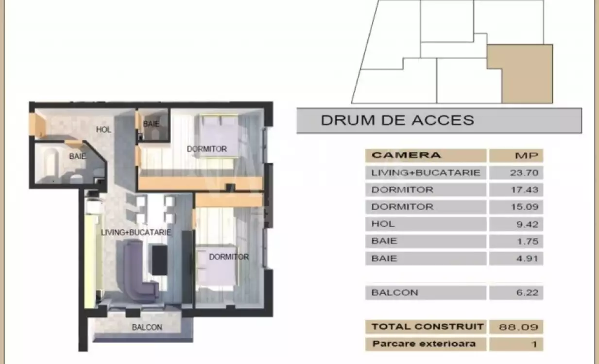 Se vinde apartament, 3 camere in Floresti